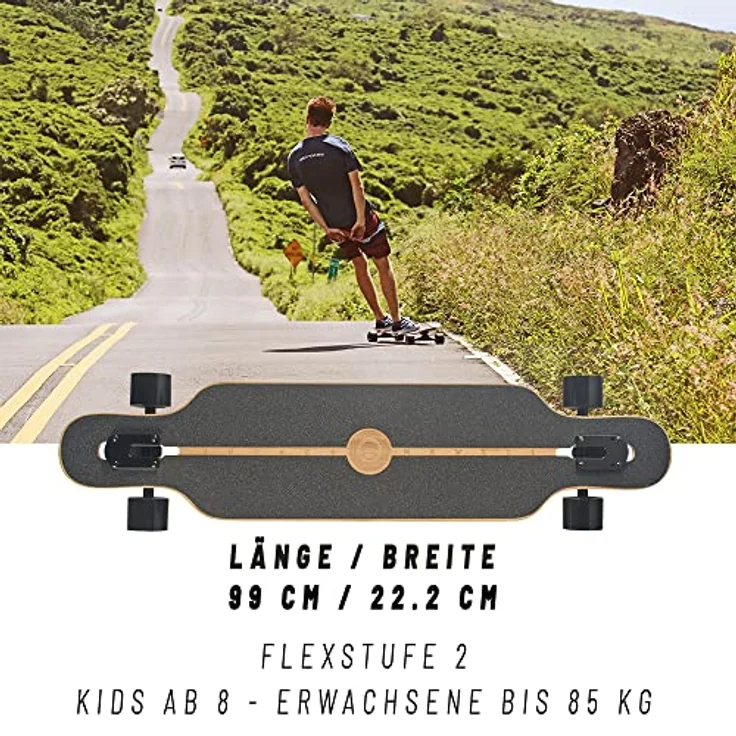 JUCKER HAWAII Longboard HOKU V2 Flex 2, 99cm Fiberglas-Bambus-Deck, 78A Allround Cruiser Wheels, ABEC 9 Kugellager, blau – Bild 5