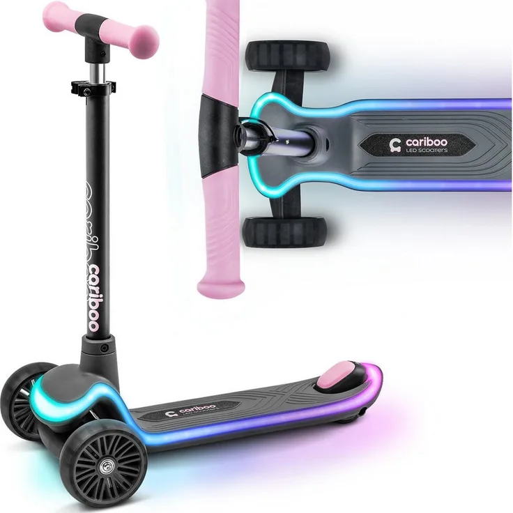 Cariboo LEDSTAR Dreirad-Kinderroller mit leuchtendem LED-Deck, 11 Modi, verstellbarem Lenker und sichere Gewichtssteuerung