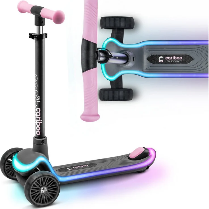 Cariboo LEDSTAR Dreirad-Kinderroller mit leuchtendem LED-Deck, 11 Modi, verstellbarem Lenker und sichere Gewichtssteuerung