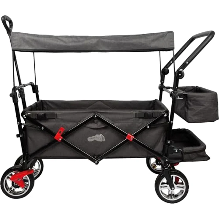small foot Bollerwagen mit Dach, Ablagekorb, Regenschutz & Transporttasche, bis 80 kg belastbar - Schwarz – Bild 3