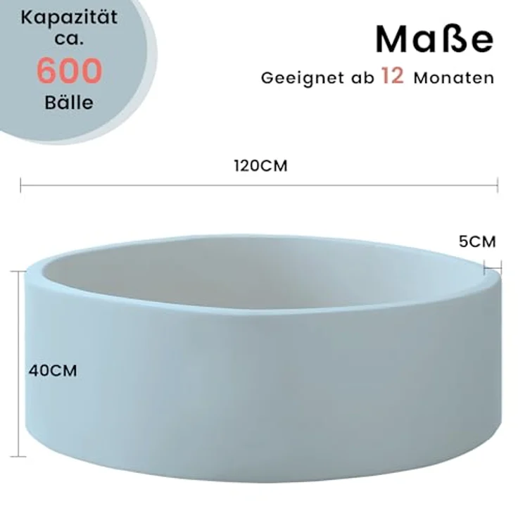 Zedachica Bällebad Baby 120cm x 40cm, Schaumstoff Ballpool für Innen und Außen, hellblau, geeignet für Kinder ab 1 Jahr, ohne Bälle – Bild 3