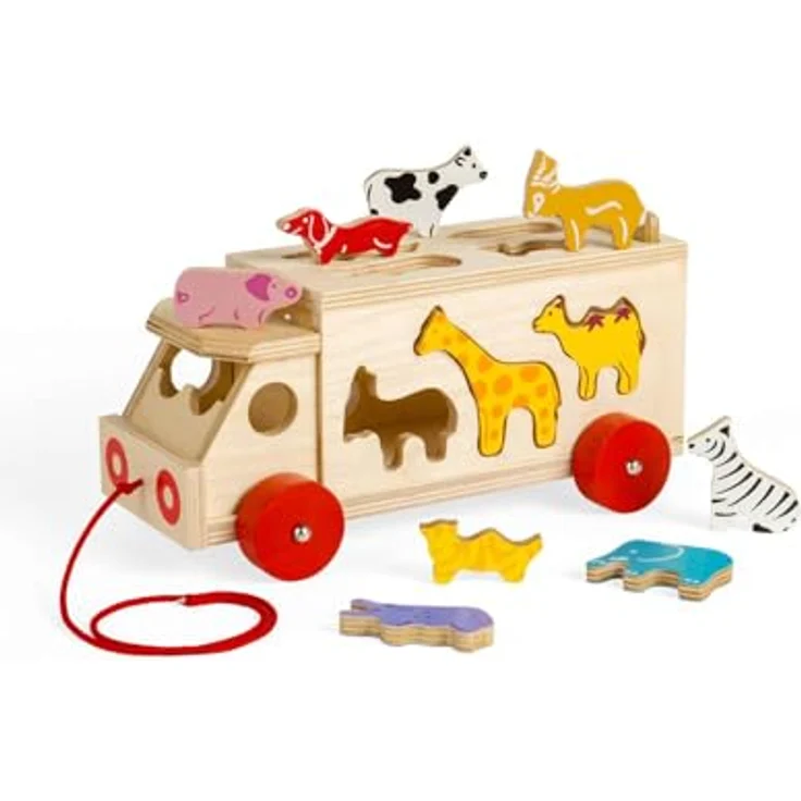 Bigjigs Wooden Shape Box Truck, Holzspielzeug mit 10 Tierlöchern und Ziehcord, für Kinder ab 18 Monaten – Bild 2