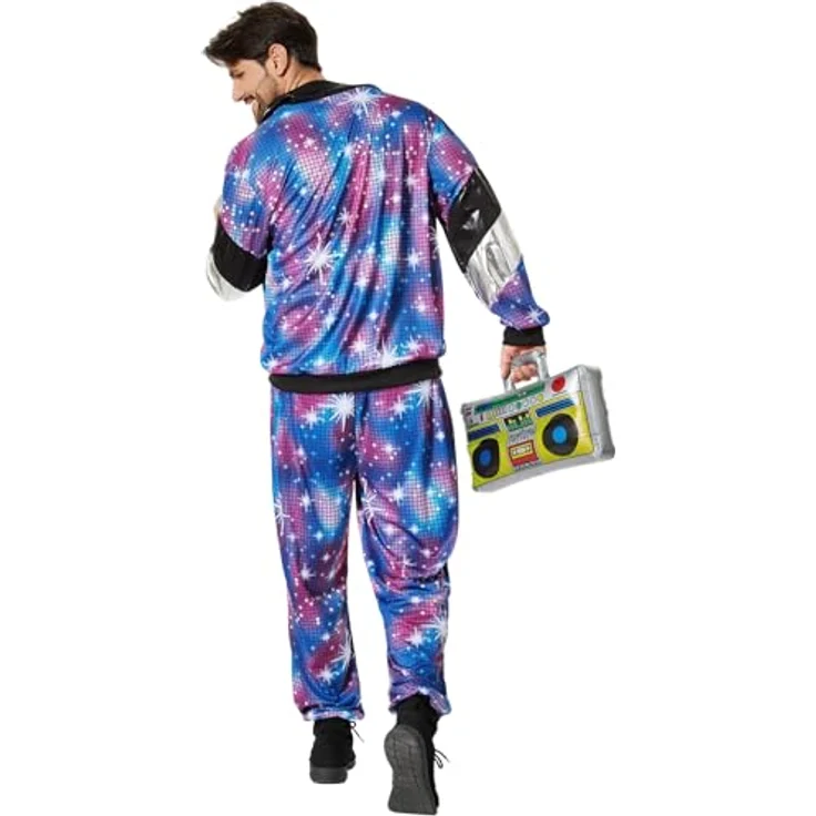dressforfun Jogginganzug Herren, Retro-Trainingsanzug für Fasching und Karneval, glänzend, blau, Größe L – Bild 3