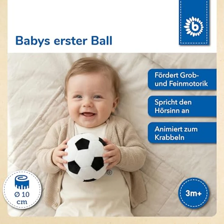 Bieco Softball Fußball mit Rassel, Ø 10 cm, weicher Plüschball für Babys, fördert Motorik und Sinne, maschinenwaschbar – Bild 2