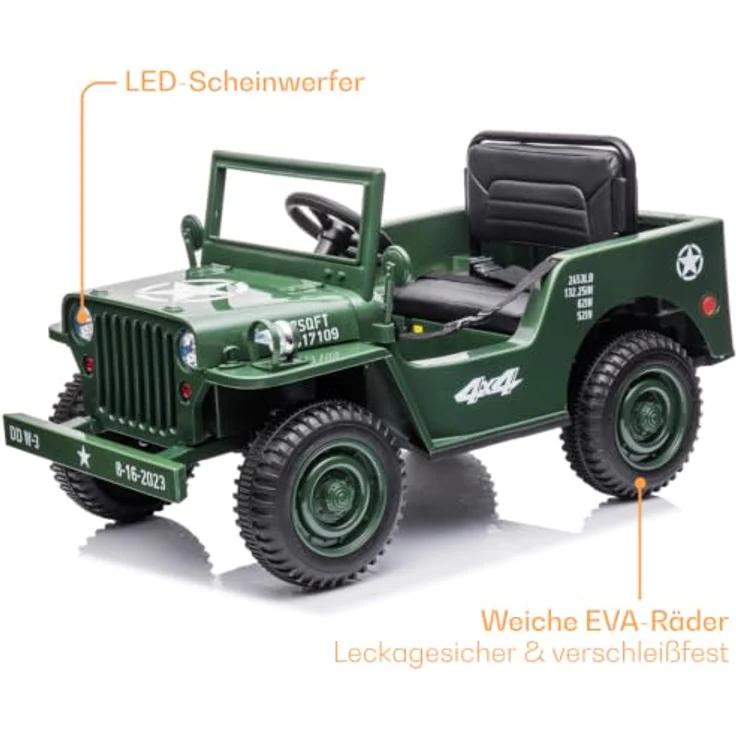 Kijana Willys Elektro-Armeeauto für Kinder 12V - Grün, mit 2 Motoren, Soft-Start-Funktion, MP3-Player und elterlicher Fernbedienung – Bild 4