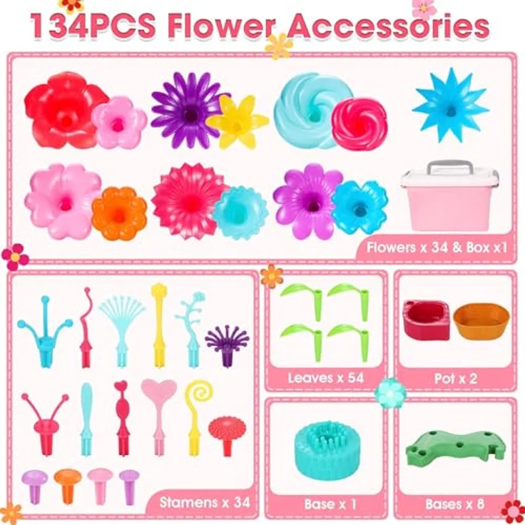 Fivejoy Blumengarten Spielzeug Für Mädchen, DIY Bouquet Set Mit Rosa Box Draußen & Drinnen Spielzeug Geschenk Für 3-6 Jährige Mädchen, Kunst Blumenarrangement Spielzeug - Preisvergleich – Bild 4