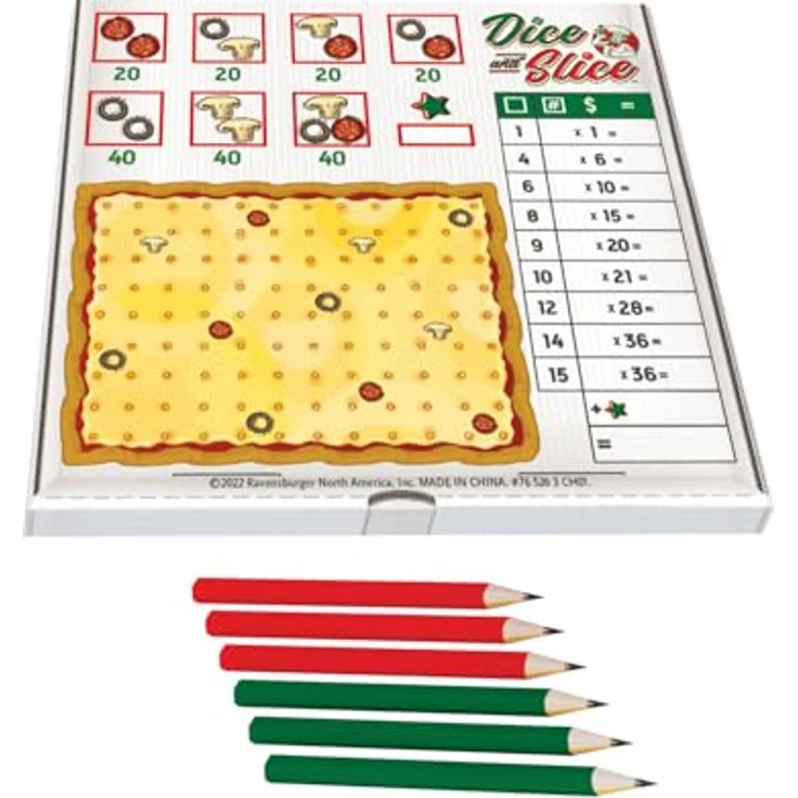 ThinkFun Dice & Slice - Roll & Write Strategiespiel mit Wertungsblock und Würfelturm – Bild 2