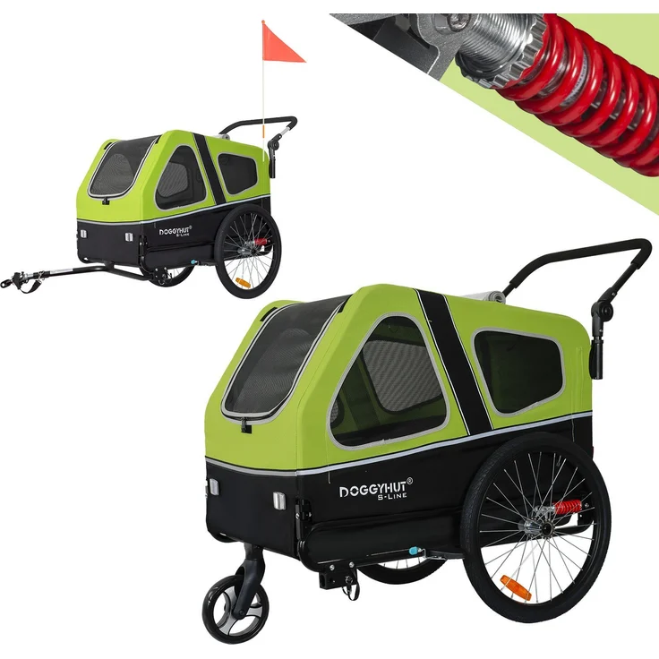 TIGGO Fahrradhundeanhänger Doggyhut S-Line XXL, Hundeanhänger & Buggy 2 in 1, für Hunde bis 45 kg, mit Insektenschutz und Federung, 20-Zoll-Luftreifen, schwarz