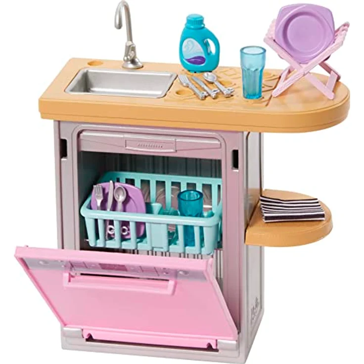 Barbie Mini Playset 2, Puppenhausmöbel Set mit Geschirrspüler, Spüle und Dekorationen – Bild 2