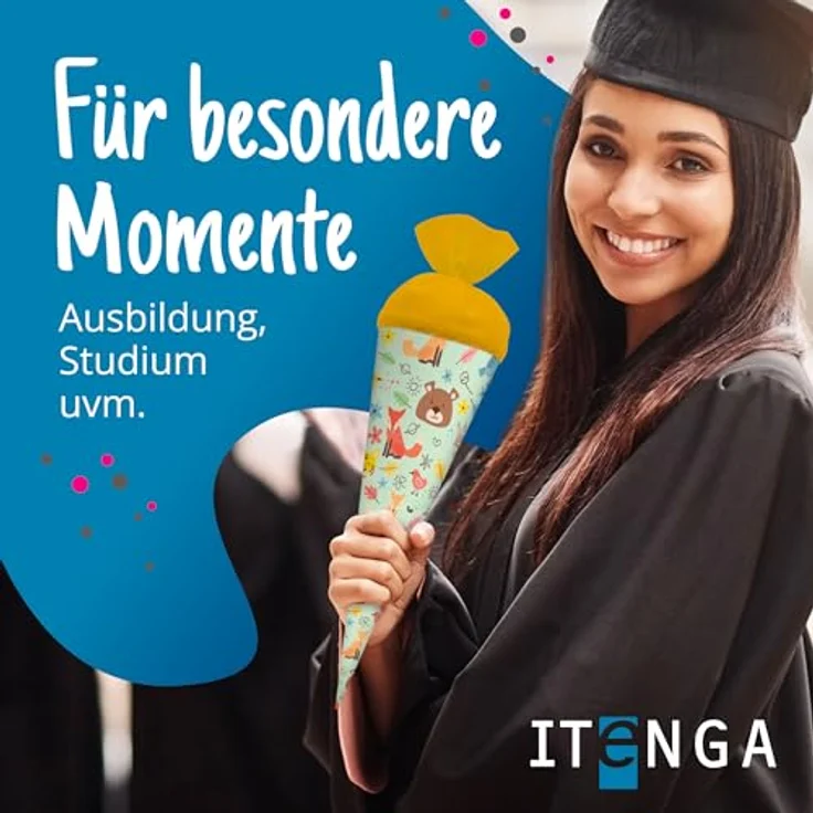 itenga Geschwisterschultüte 35cm Tiere Tiermuster Geschenkverpackung Schultüte Zuckertüte Filzverschluss Kinder Erwachsene (Waldtiere) – Bild 4