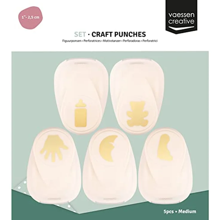 Vaessen Creative Stanzer Set - Motivstanzer - 5 Stück - für Baby-Motive in Weiß-gold - geeignet für Bastelmaterial bis zu 250 g/m² – Bild 4