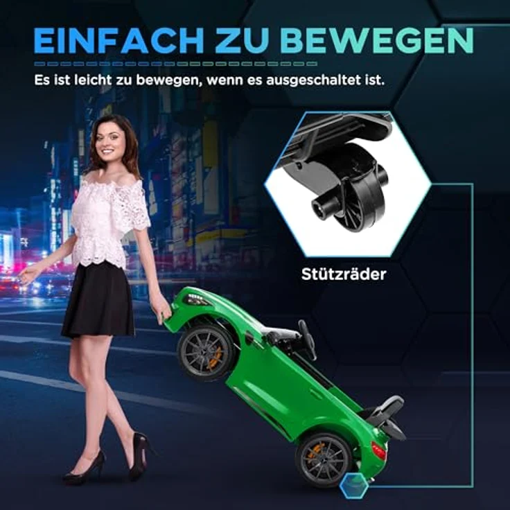 AIYAPLAY Kinder Elektroauto 12V Elektrofahrzeug mit 2,4G Fernbedienung, Lichten, Musik, Stützräder, 3-5 km/h, Kinderauto mit USB, MP3, Rückwärtsfunktion, Sanftstart, für Kinder 3-6 Jahre, Grün – Bild 4