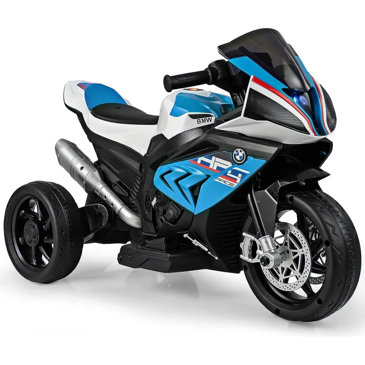 Dreamade 6V Elektro Kinder Motorrad, Scheinwerfer und Musik, 2 Stützräder, bis zu 3 km/h, für Kinder ab 3 Jahren, belastbar bis 30 kg, Blau