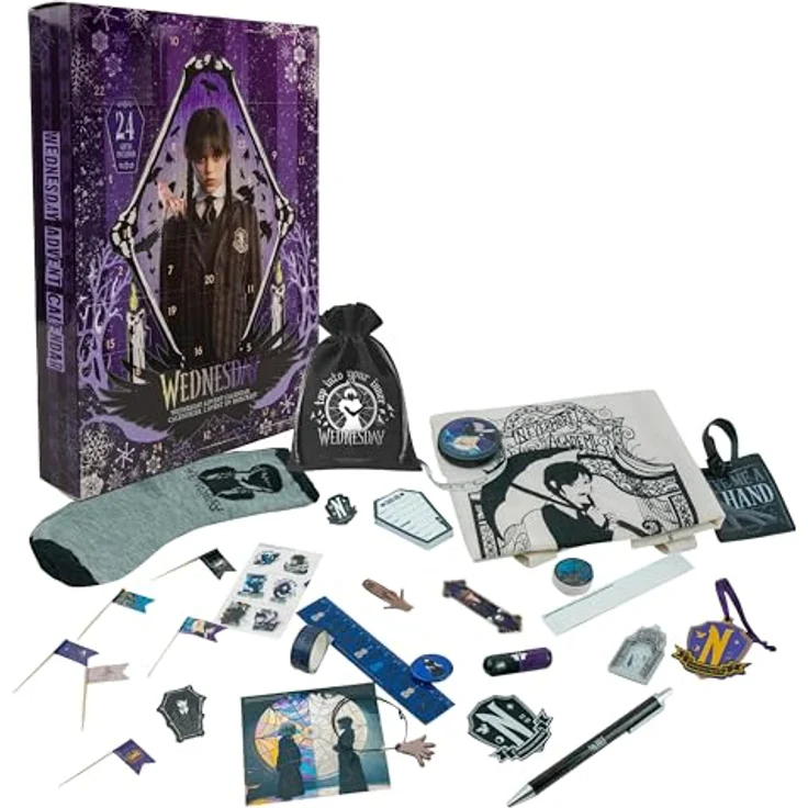 Cinereplicas Wednesday Adventskalender 2024 - Offizielle Lizenz, Weihnachten in den Farben von Wednesday Addams, Originaldesign unter MGM-Lizenz, entzückende Geschenke aus dem gruseligen Universum – Bild 2