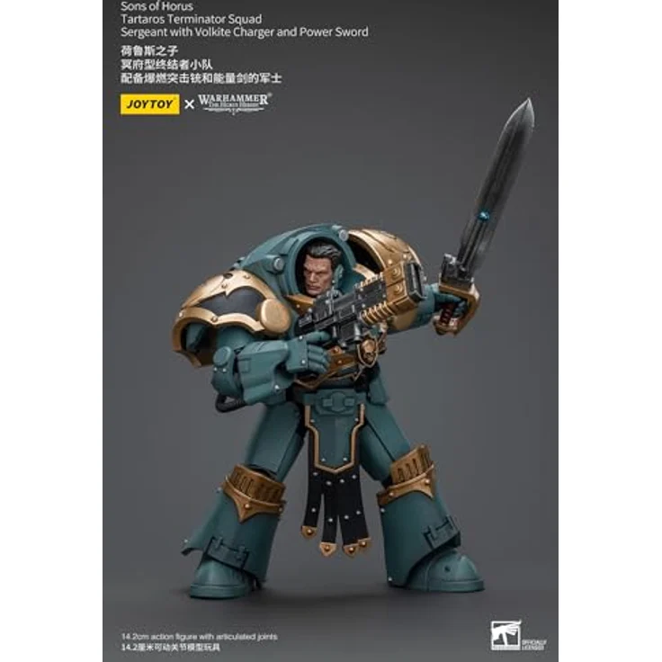 JoyToy Warhammer 40K Sons of Horus MKVI Tactical Squad Sergeant Actionfigur, 1:18, mit Power Sword, detailreich und beweglich, ca. 12 cm hoch, inkl. austauschbare Teile – Bild 5
