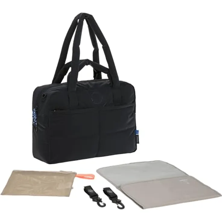 LÄSSIG Everyday Bag Green Label, Wickeltasche black mit 21 l Volumen, für Kinderwagen oder Buggy, inklusive gepolstertem Laptopfach und Wickelzubehör