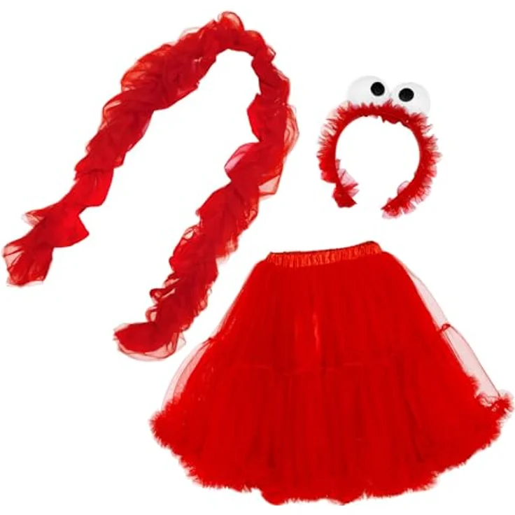 Maskworld Die Sesamstrasse Elmo Tutu - Kostüm mit mehrlagigem Tutu, Chiffon-Schal und Haarreif in kräftigem Rot, One Size – Bild 7
