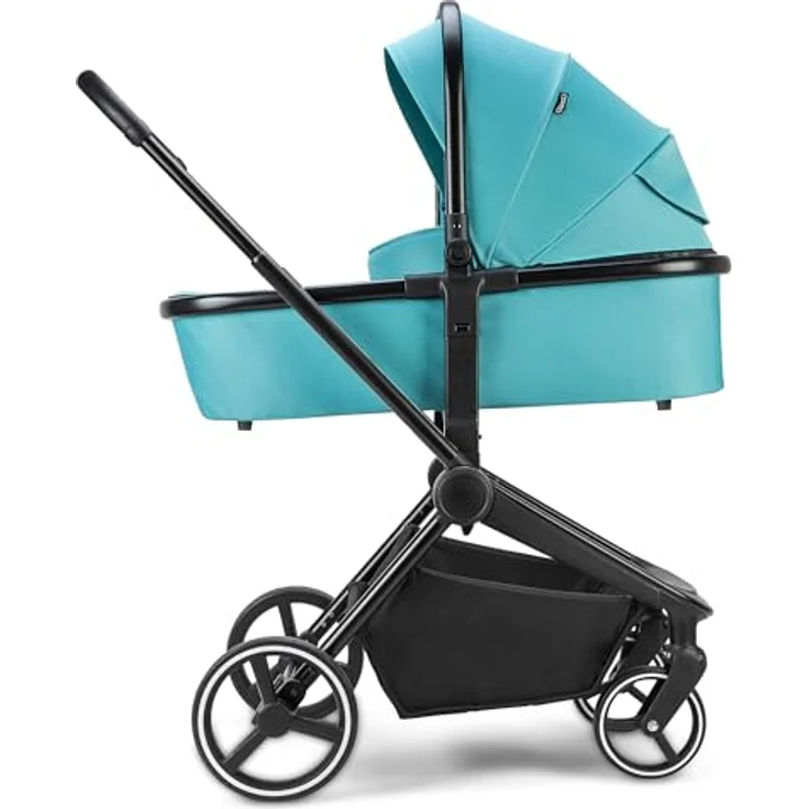 Booboo Kinderwagen Jazzi 2 in 1 Kombi-Kinderwagen inkl. Babywanne mit Matratze, Sportwagen, Sportsitz mit Liegefunktion, Zusammenklappbar - Ocean – Bild 5