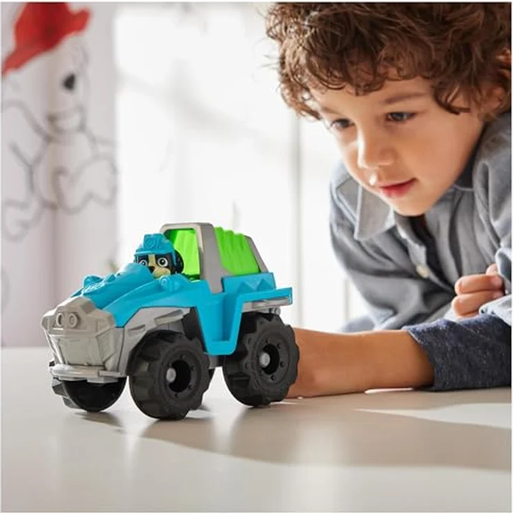 Spin Master Paw Patrol Sust. Basic Vehicle Rex, Spielzeug-Auto aus recyceltem Material mit Rex-Figur, ca. 7 cm – Bild 4
