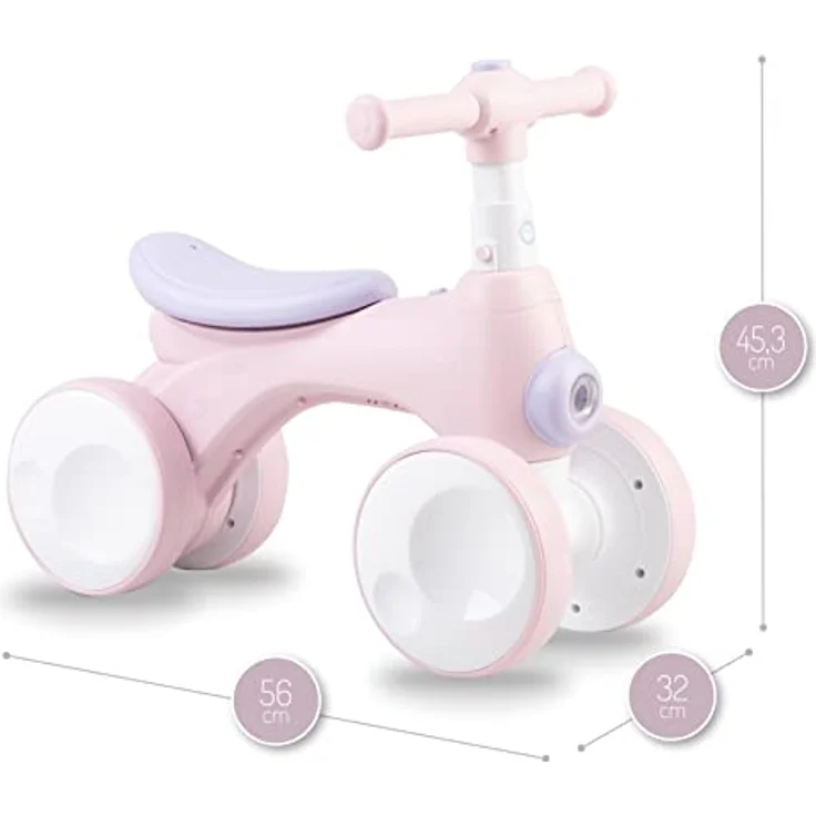 Momi Kinderlaufrad TOBIS, Lauf-Vierrad mit Hupe, farbwechselnder Leuchte, pannensicheren Kunststoffrädern und Seifenblasen-Anlage, Rosa – Bild 3