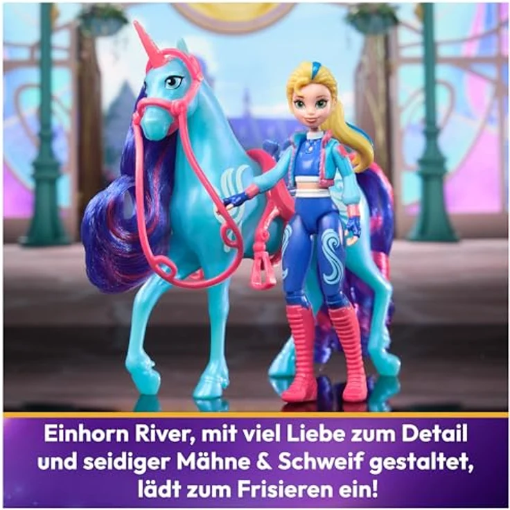 Spin Master Anziehpuppe Unicorn Academy - Small Doll & Unicorn - Isabel & River, ca. 11 cm groß, 7 Artikulationspunkte, mit seidiger Mähne und Schweif – Bild 4