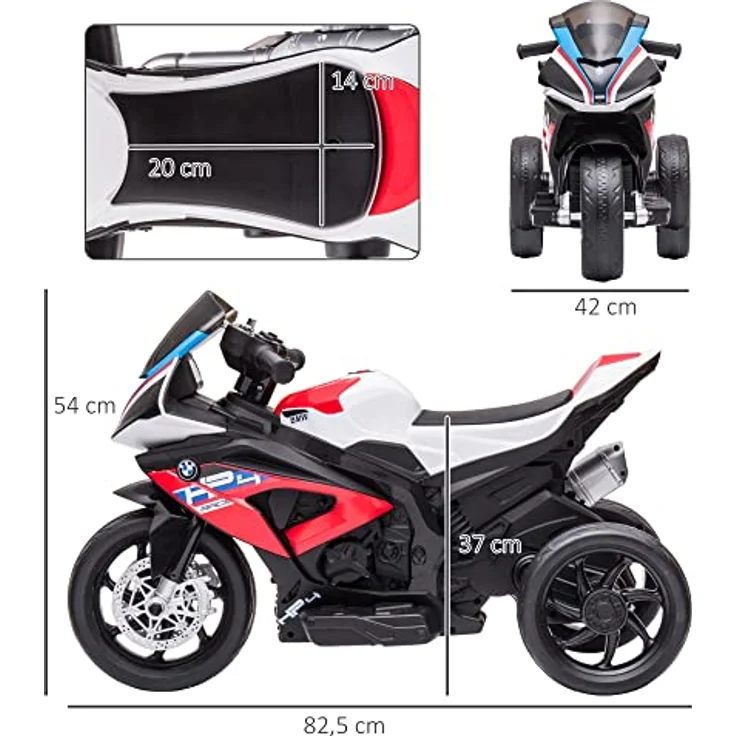 HOMCOM Kinder Elektro-Motorrad Kindermotorrad 6V Elektrofahrzeug Elektro-Dreirad Kinderfahrzeug mit 3 Musikmodi 2,5km/h Elektromotorrad für Kinder ab 18 Monaten PP Metall Rot 82,5 x 42 x 54 cm – Bild 5