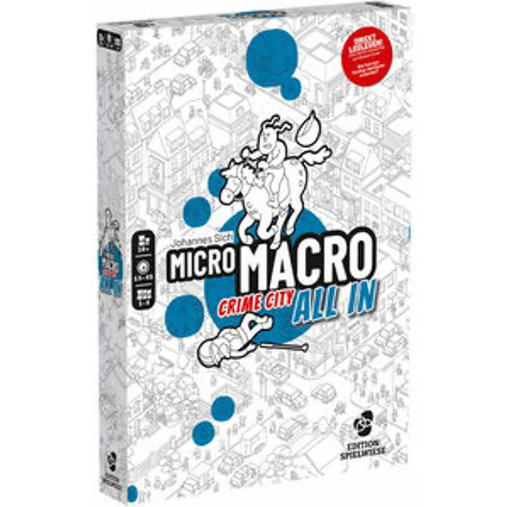 Edition Spielwiese MicroMacro: Crime City 3 – All In, eigenständiges Brettspiel mit 16 neuen Kriminalfällen auf 75 x 110 cm Stadtplan