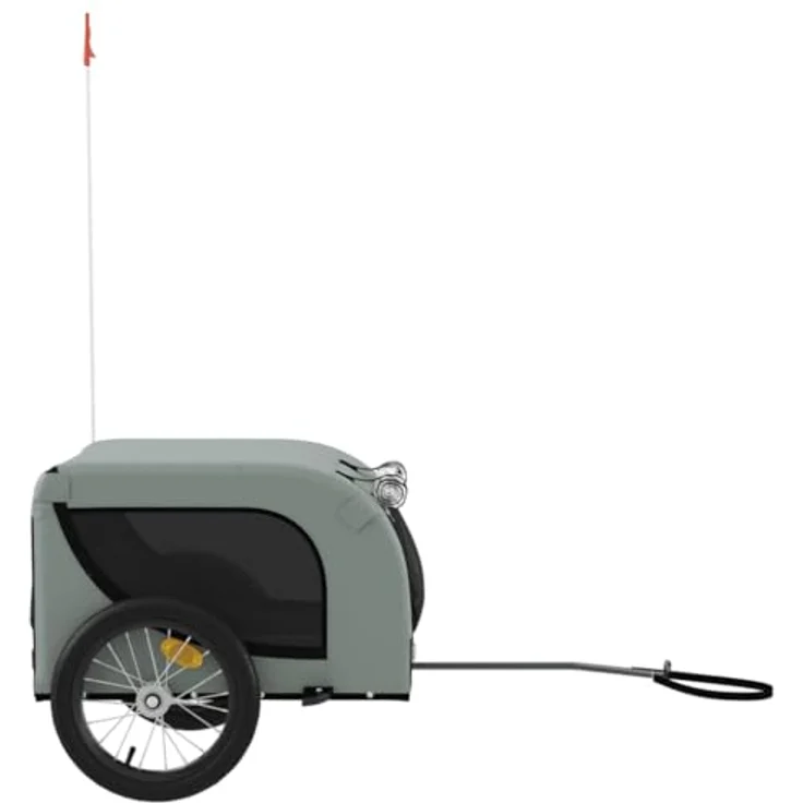 vidaXL Fahrradhundeanhänger Hunde Grau und Schwarz Oxford-Gewebe und Eisen, mit PVC-Fenster und Reflektoren – Bild 7