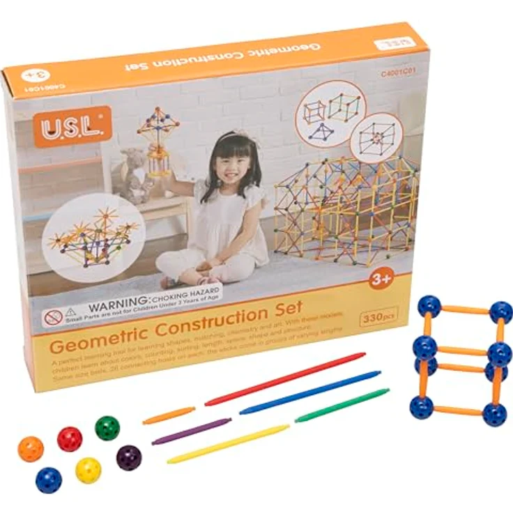 Betzold Geometrie-Steckbaukasten – Lernspielzeug mit 330 Bauteilen, bunt sortiert in Orange, Violett, Grün, Gelb, Blau und Rot – Bild 2