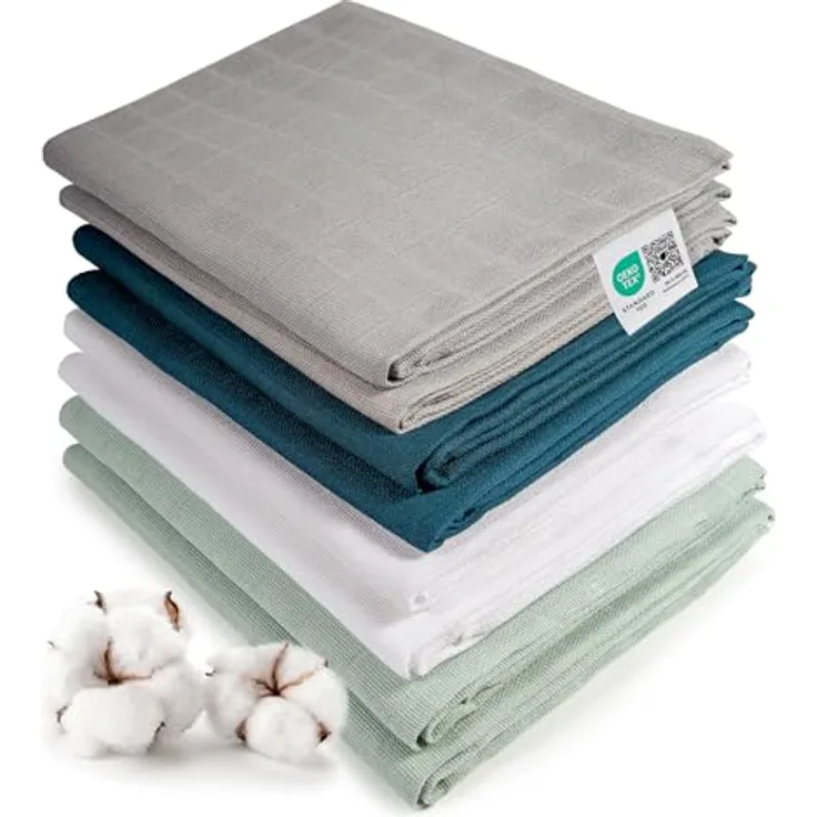 MAKIAN 8 Stück Baby Mullwindeln 80x80 cm Set - Doppelt gewebt, weich aus 100% Baumwolle, Oeko-TEX® Standard 100 geprüft, maschinenwaschbar - Mint Blau Weiß