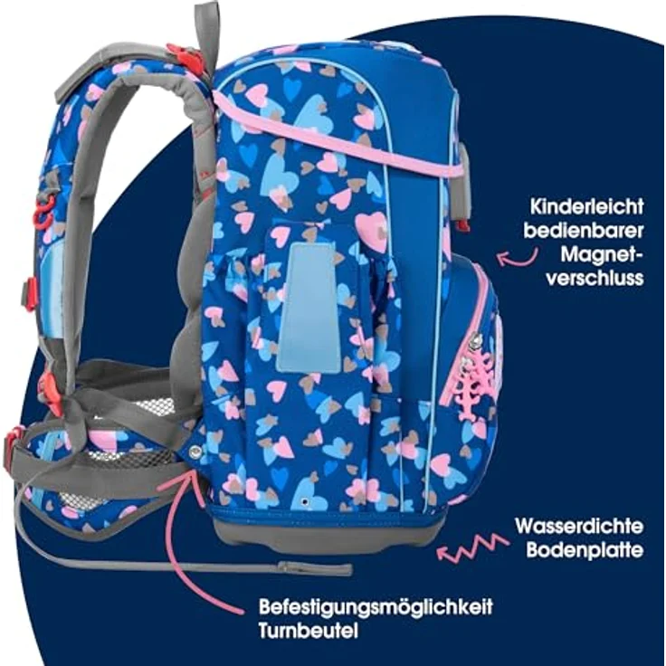 Step by Step CLOUD REFLECT Schulranzen-Set „Seashell Pearl“, 5-teilig, ergonomischer Tornister mit Reflektoren, höhenverstellbar, blau-rosa, 19L – Bild 3