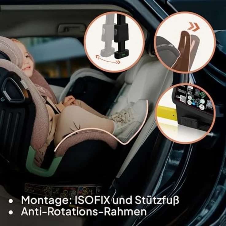 lionelo Autokindersitz HARMONY I-SIZE, von Geburt bis 12 Jahre, 0,00-36,00 kg, (Set), Basis 360'/ISOFIX/i-SIze/Gürtelalarm, Bambusstoff, viele Annehmlichkeiten – Bild 4