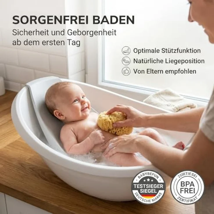 BabybeFun Baby Badewanne mit Badewanneneinsatz für Neugeborene [Testsieger] Rutschfeste Babybadewanne für Babys und Kleinkinder [0-12 Monate] Babywanne für Dusche Badewanne Weiß | Farbe wählen… – Bild 3