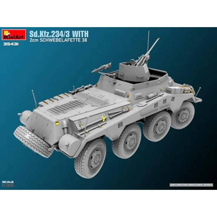 Miniart 1:35 Sd.Kfz.234/3, Modellfahrzeug mit 2 cm Lafette 38 und feinen Innendetails – Bild 3