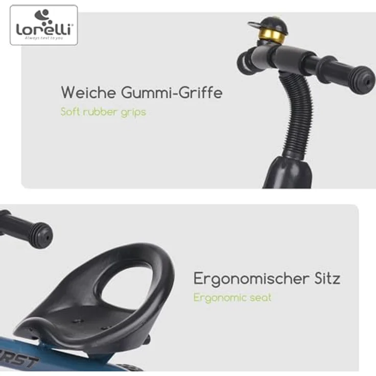 Lorelli Dreirad ab 3 Jahren, Tricycle First, nur 3,5kg, ergonomischer Sitz, Klingel, Eva-Reifen, Schutzblech, rutschfeste Pedale, weiche Gummi-Griffe, blau – Bild 4
