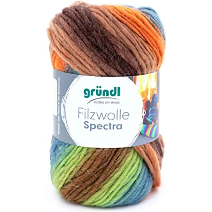 Gründl Filzwolle Spectra, (OEKO-TEX zertifiziert, 100 % Schurwolle zum Filzen, 100 g / 100 m, 1 Knäuel á 100 g), amazonas multicolor – Bild 1