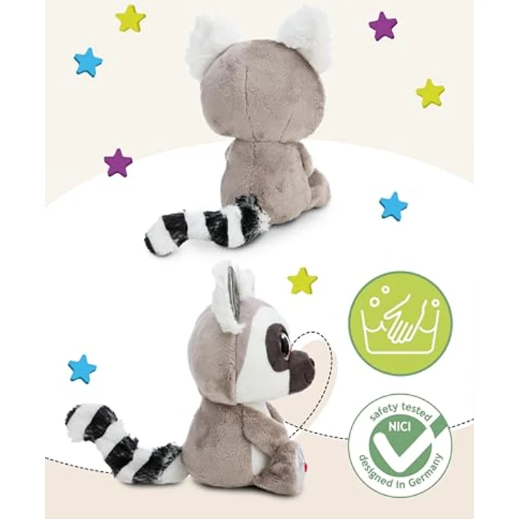 NICI Kuscheltier GLUBSCHIS Lemur King Lou 25cm weiß - Plüsch, Glitzeraugen, geringelter Schwanz - Geschenkidee – Bild 3