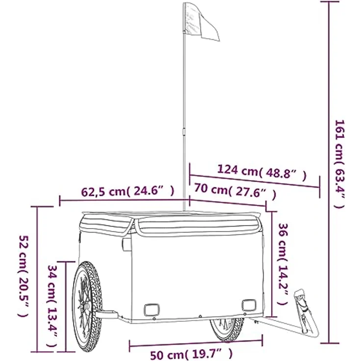 vidaXL Fahrradanhänger Schwarz und Blau 45 kg Eisen mit Sicherheitsflagge und cleverem Design – Bild 9