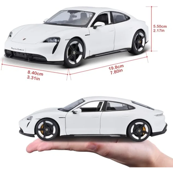 Bburago Porsche Taycan: Modellauto im Maßstab 1:24, Türen beweglich, 20 cm, weiß (18-21098) – Bild 9