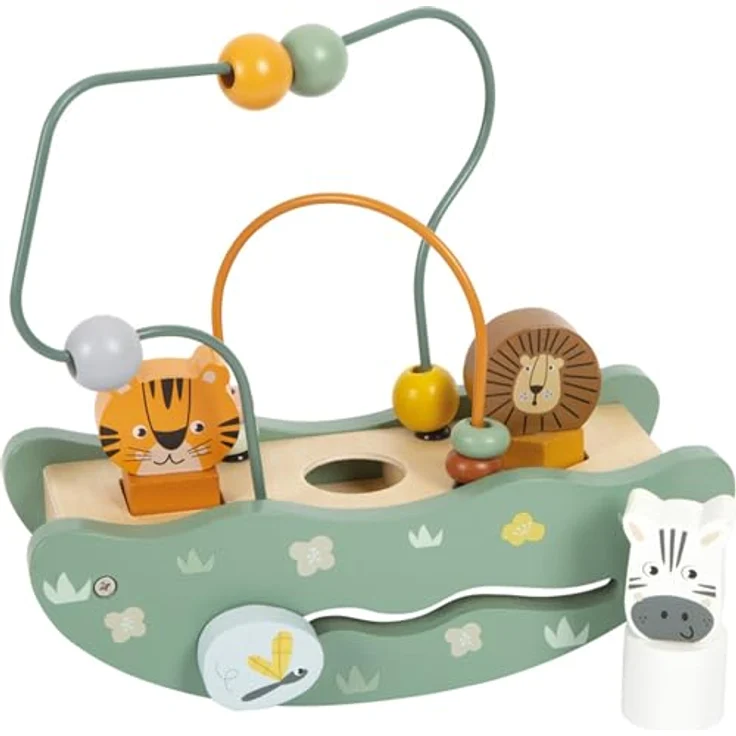Small Foot Motorikschleife mit Wippe „Safari“, Holzspielzeug ab 12 Monaten, Tiger, Zebra und Löwe, Motorikschleifen und -würfel – Bild 2