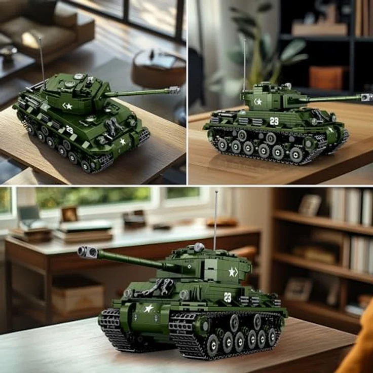 Reobrix M4A3E8 Sherman Panzer Bausatz, 77030 Militärmodell im Maßstab 1:35 mit 836 Teilen, World of Tanks lizenziert, für 14+ Jahre, drehbarer Turm und bewegliche Ketten – Bild 3