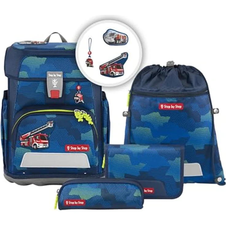 Step by Step Schulranzen-Set Cloud Fire Engine Brandon, 5-teilig, blau, Feuerwehr, ergonomischer Tornister mit Reflektoren, höhenverstellbar mit Hüftgurt, 19l, ab der 1. bis 4. Klasse – Bild 1