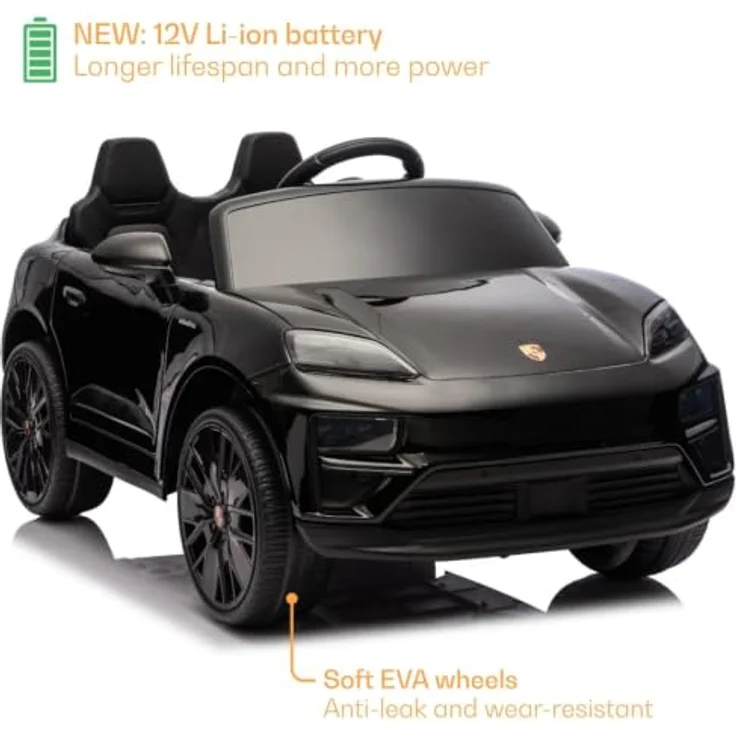 Vrooomy Porsche Macan Turbo Kinder Elektro Auto, 12V mit Fernbedienung, Bluetooth, Soft-Start, EVA-Rädern und Stoßdämpfern – Schwarz, für 1 bis 6 Jahre – Bild 4