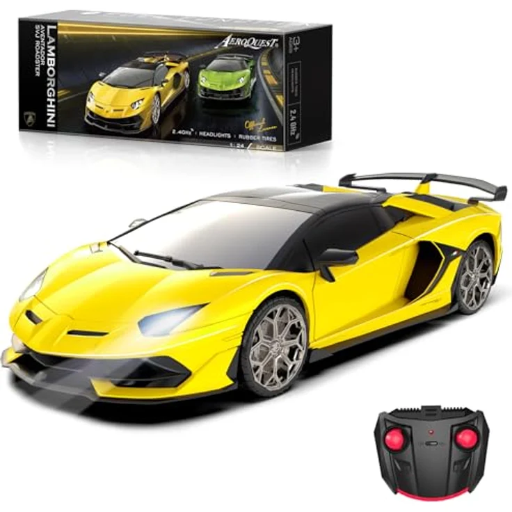 AEROQUEST 1:24 Lamborghini SVJ Roadster, Ferngesteuertes Auto mit 2,4GHz Frequenz, Gelb, offiziell lizenziertes RC Auto für Jungen und Mädchen – Bild 1