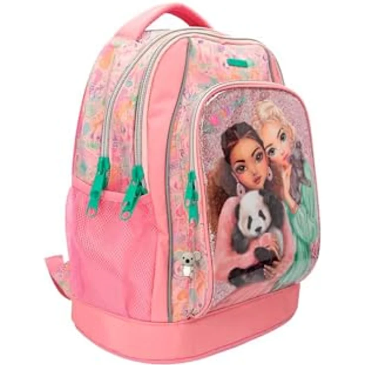Depesche 12790 TOPModel Wild - Schulrucksack in Rosa, mit Model Motiv, Panda- und Koalamotiv, verstellbare und gepolsterte Träger – Bild 2