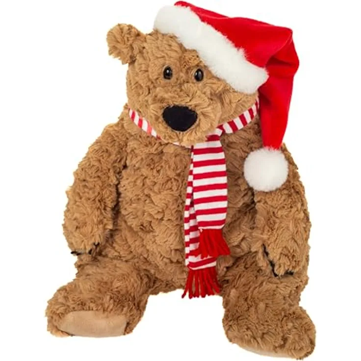 Teddy Hermann® Kuscheltier Braunbär Howard Christmas Edition, 34 cm mit roter Nikolausmütze und gestreiftem Schal