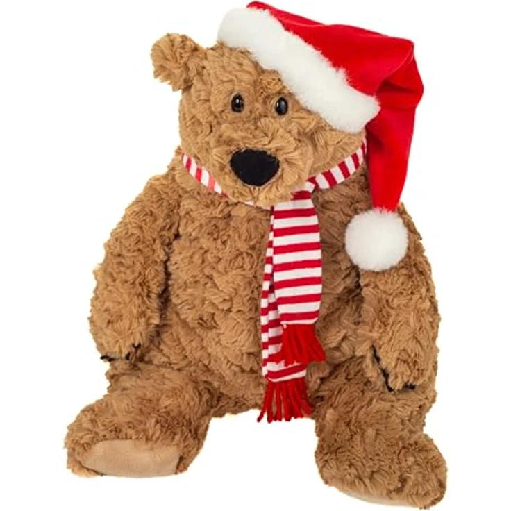 Teddy Hermann® Kuscheltier Braunbär Howard Christmas Edition, 34 cm mit roter Nikolausmütze und gestreiftem Schal – Bild 1