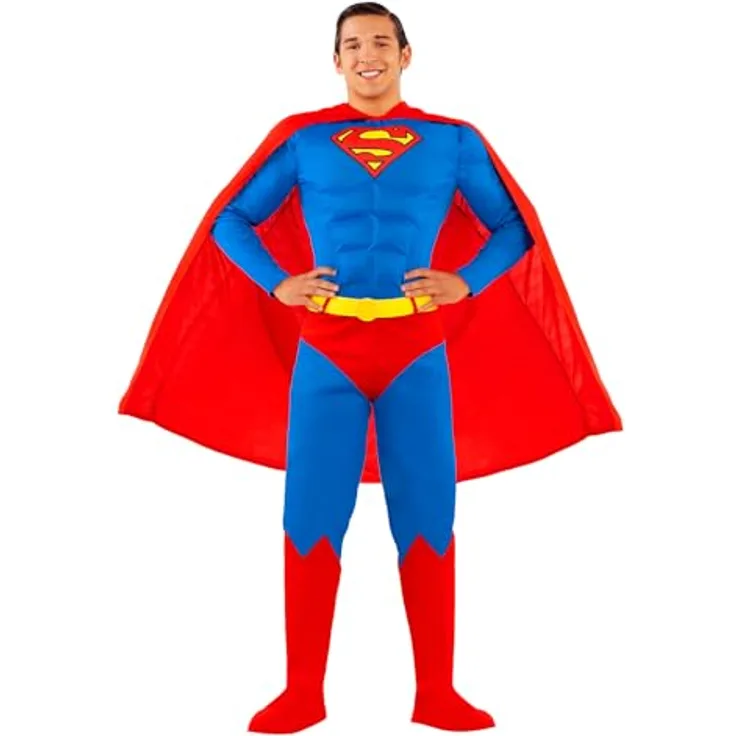 Funidelia Offizielles Superman Kostüm für Herren, Blau, mit Overall, Umhang, Gürtel und Stiefelüberzügen, Größe XL für Karneval und Halloween