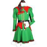 Thetru Festliche Weihnachtselfe Kostüm, grünes knielanges Kleid mit Weihnachtsmütze und breitem Gürtel, XL