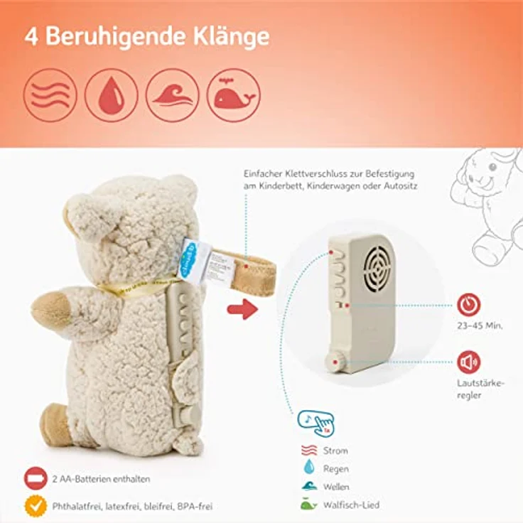 Cloud b Beruhigende Klangmaschine | Kuscheliges Plüschtier | 4 Geräusche und 4 Schlaflieder | Automatische Abschaltung | Sleep Sheep – Bild 7